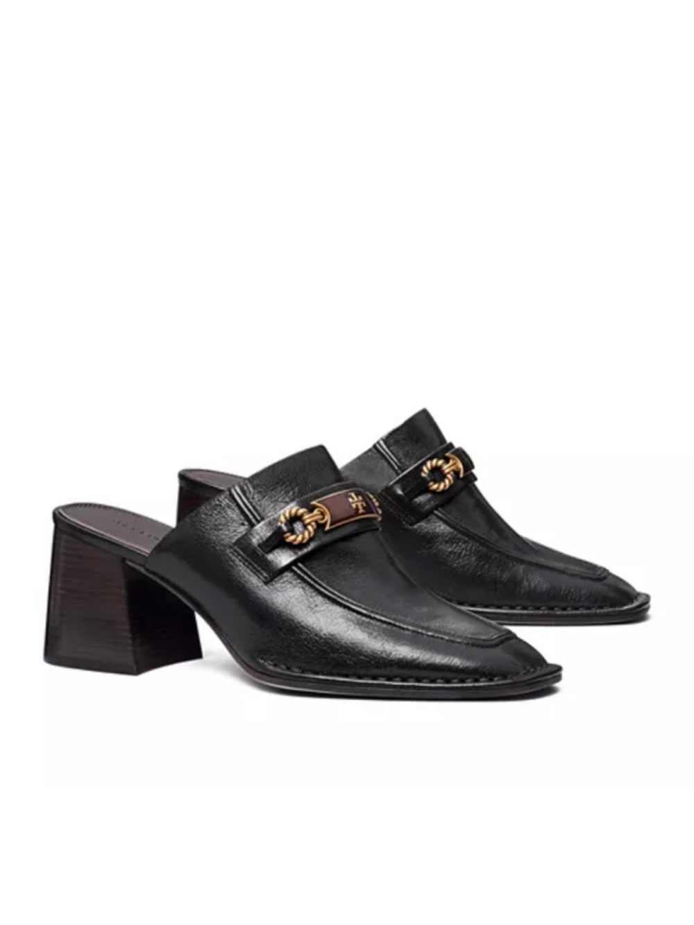 New Tory Burch Perrine Mule Pumps Black Leather Sz 8
